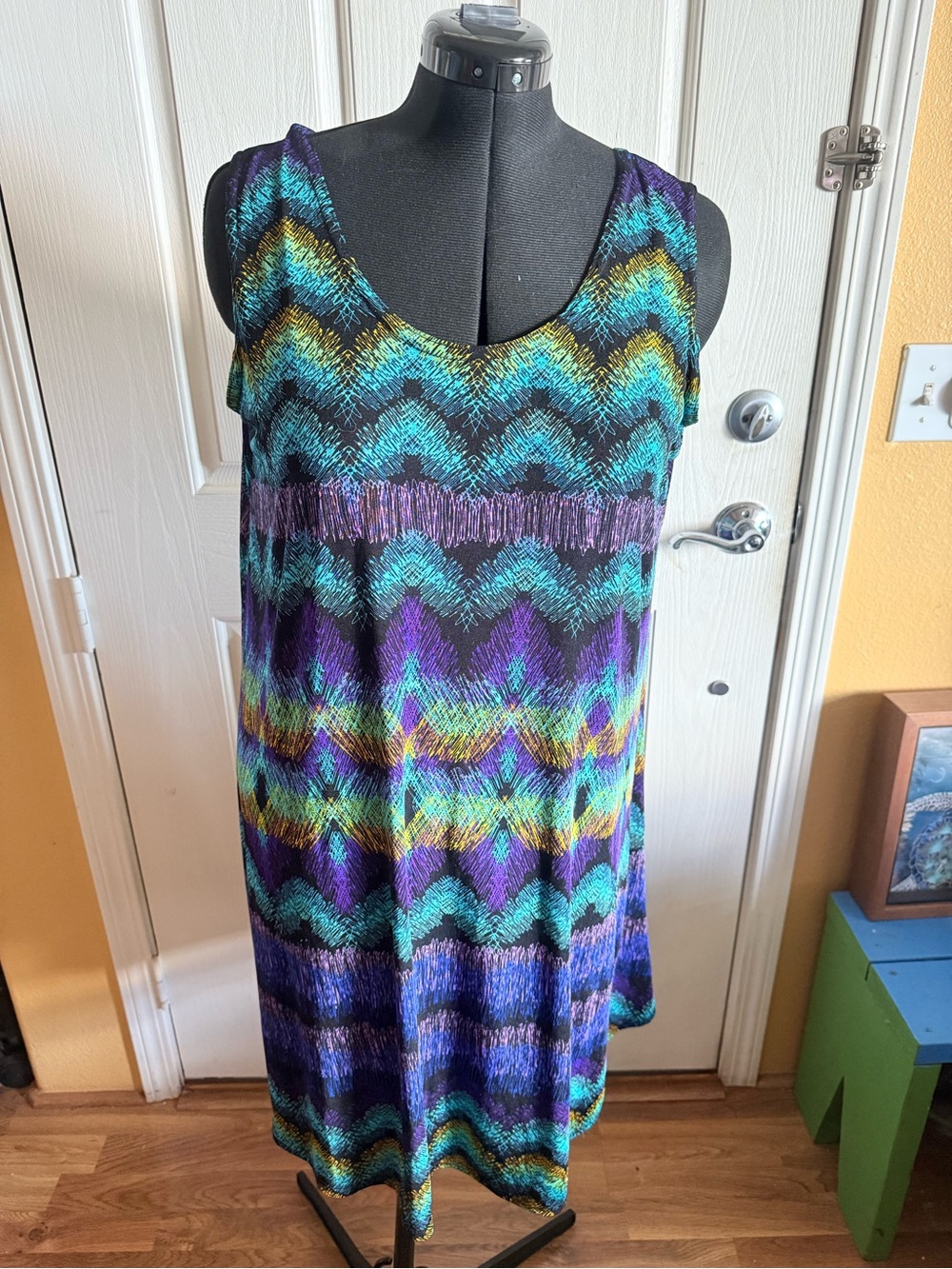 Sleeveless Chevron Swim Coverup in Purple & Teal